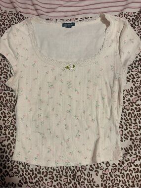 wild fable Cream Ribbed Floral Scoop Crop Top